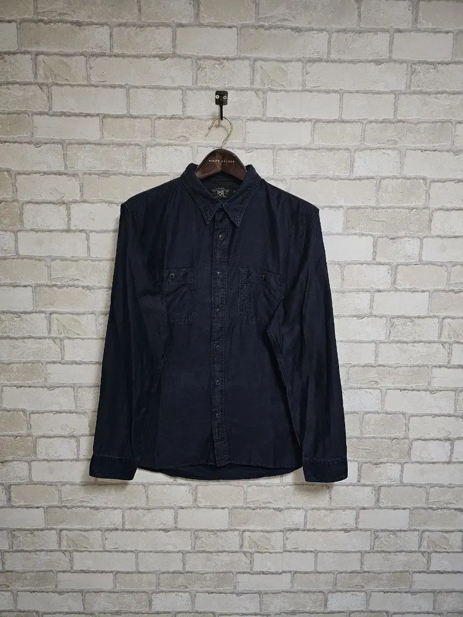 RRL ダブル RL インディゴコットンリネンサテンワークシャツ
